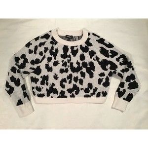 Express White/Black Animal Print Cropped Pullover Soft Sweater Size XS